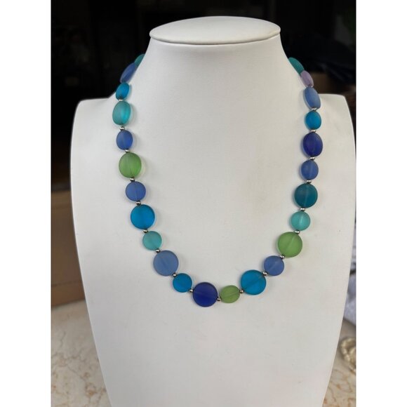 Handcrafted Multicolor Frosted Glass Bead Necklace With Silver Accents & Toggle - Picture 9 of 9